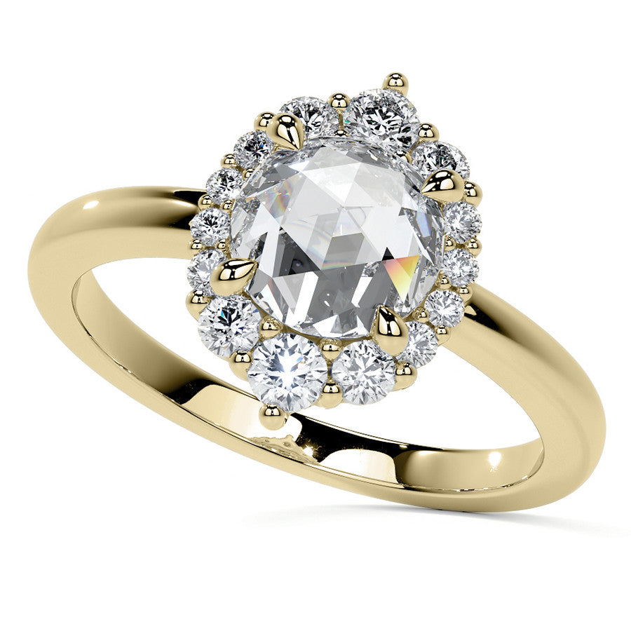 Rose Cut Graduated Halo Moissanite Engagement Ring