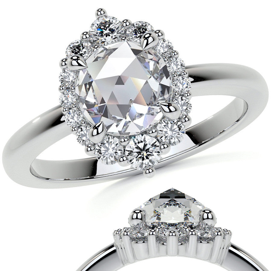 Rose Cut Graduated Halo Moissanite Engagement Ring