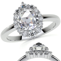 Rose Cut Graduated Halo Moissanite Engagement Ring