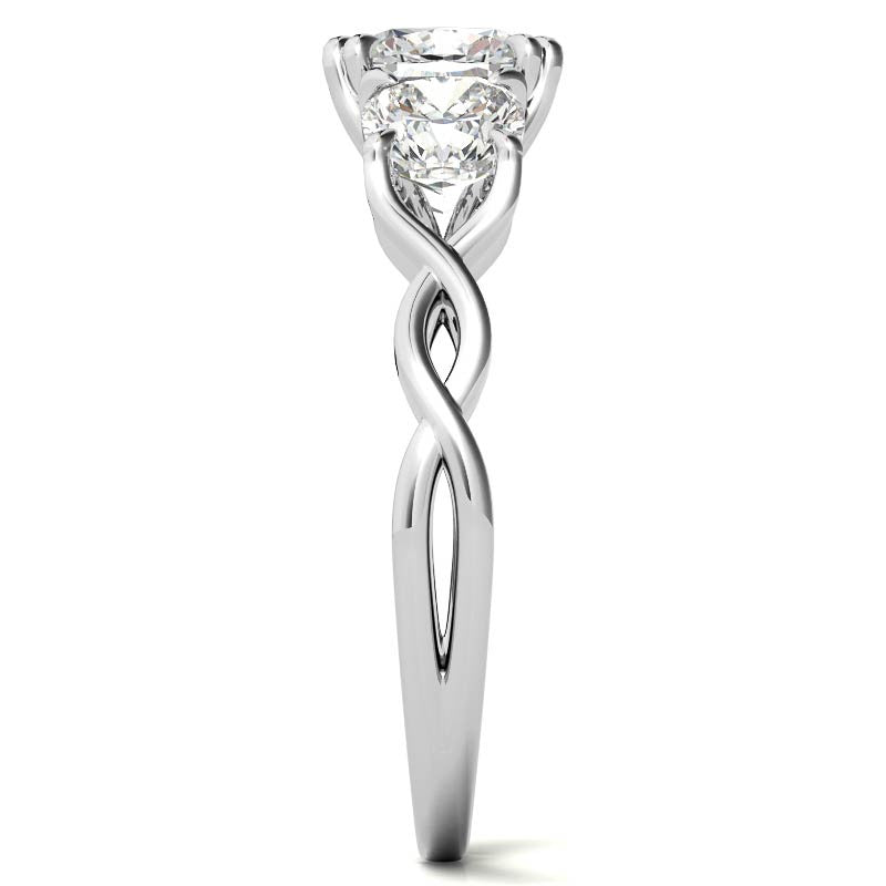 Cushion Three-Stone Moissanite Twisted Infinity Engagement Ring
