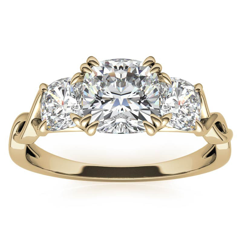 Cushion Three-Stone Moissanite Twisted Infinity Engagement Ring