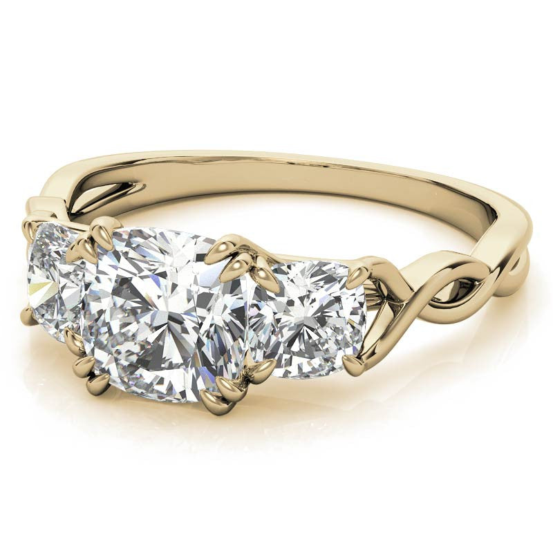 Cushion Three-Stone Moissanite Twisted Infinity Engagement Ring
