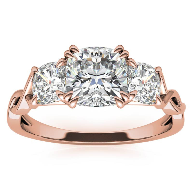 Cushion Three-Stone Moissanite Twisted Infinity Engagement Ring