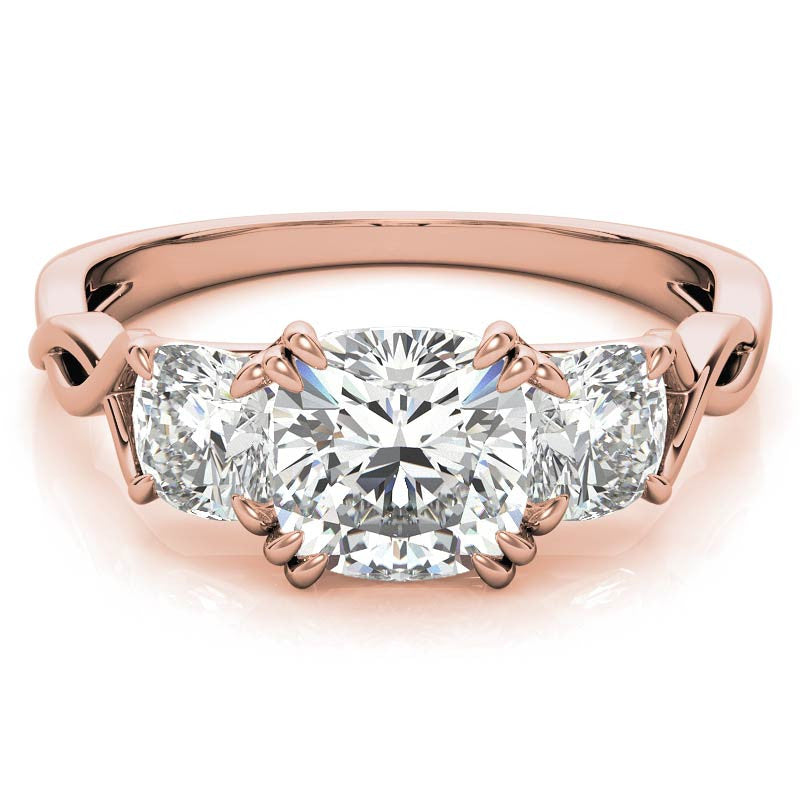 Cushion Three-Stone Moissanite Twisted Infinity Engagement Ring