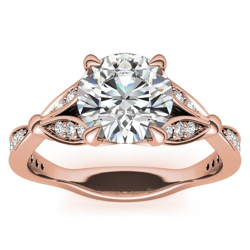 Round Floral Inspired Moissanite Engagement Ring