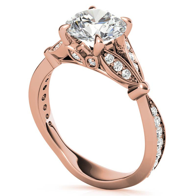 Round Floral Inspired Moissanite Engagement Ring