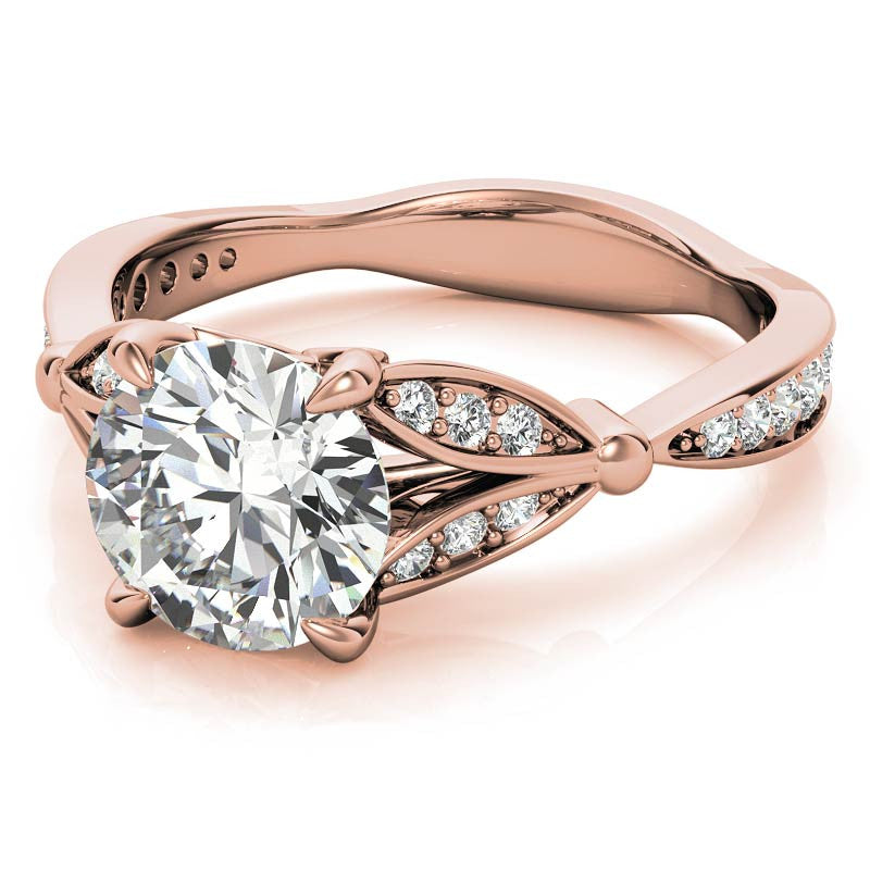 Round Floral Inspired Moissanite Engagement Ring