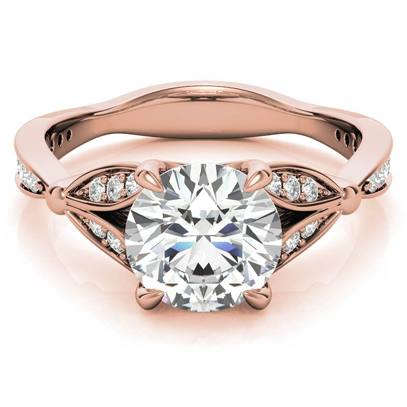 Round Floral Inspired Moissanite Engagement Ring