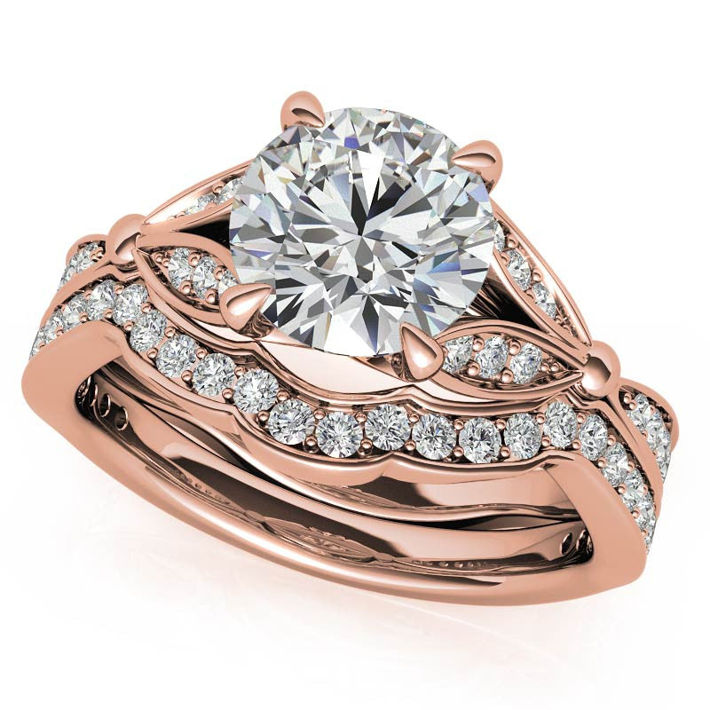 Round Floral Inspired Moissanite Engagement Ring