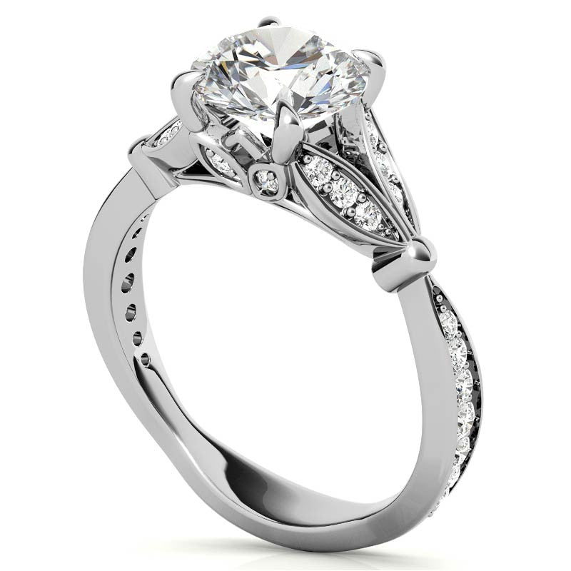 Round Floral Inspired Moissanite Engagement Ring