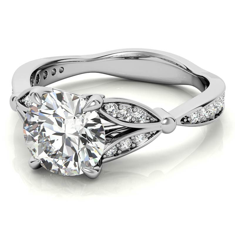 Round Floral Inspired Moissanite Engagement Ring
