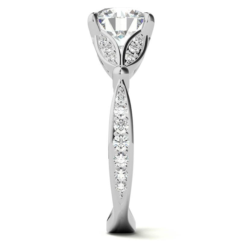 Round Floral Inspired Moissanite Engagement Ring