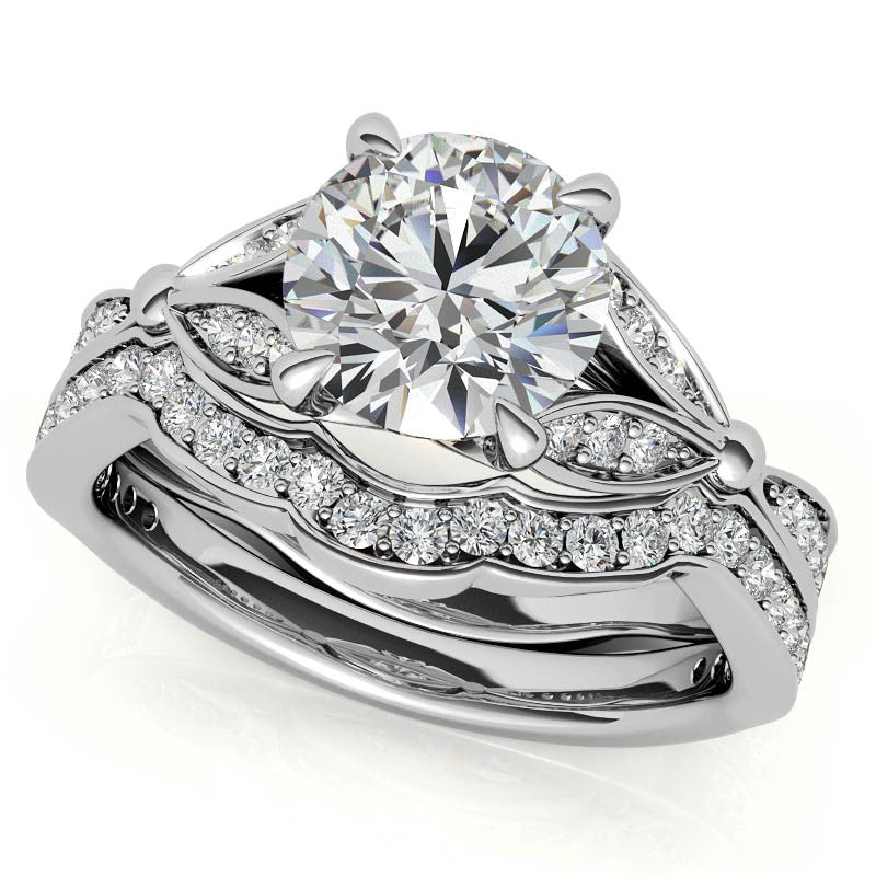 Round Floral Inspired Moissanite Engagement Ring