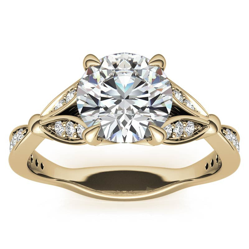 Round Floral Inspired Moissanite Engagement Ring
