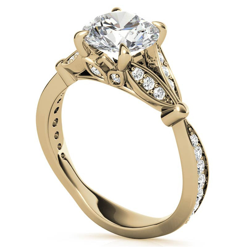 Round Floral Inspired Moissanite Engagement Ring
