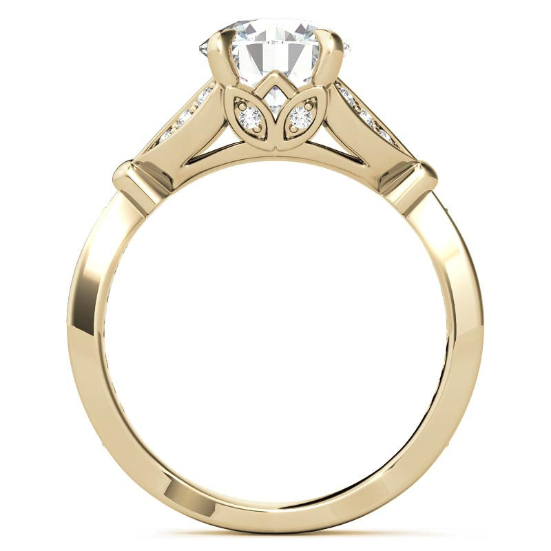 Round Floral Inspired Moissanite Engagement Ring