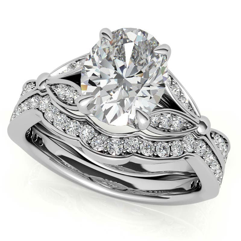 Oval Floral Inspired Moissanite Engagement Ring