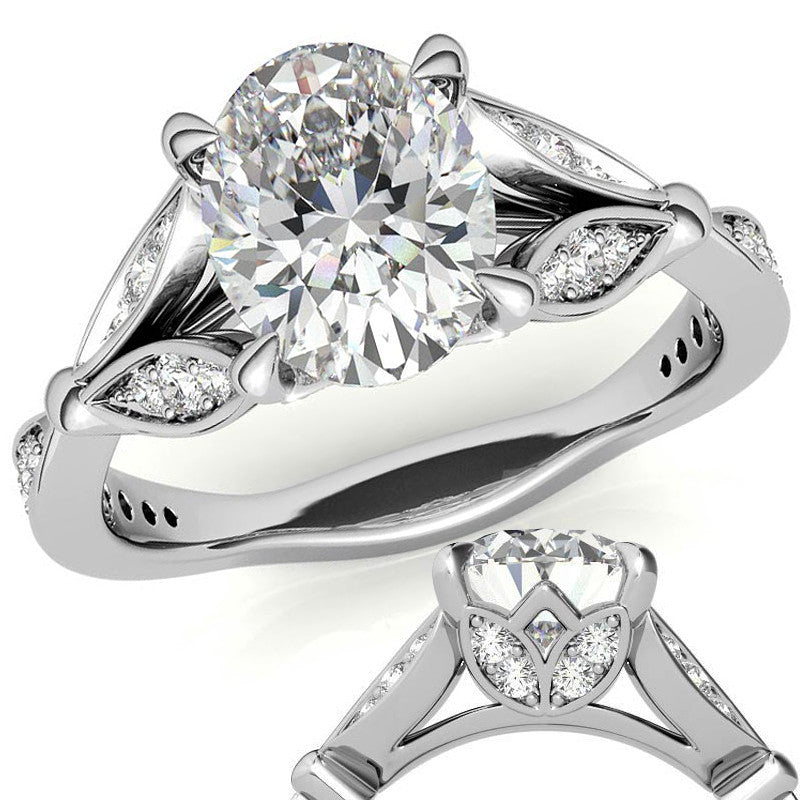 Oval Floral Inspired Moissanite Engagement Ring