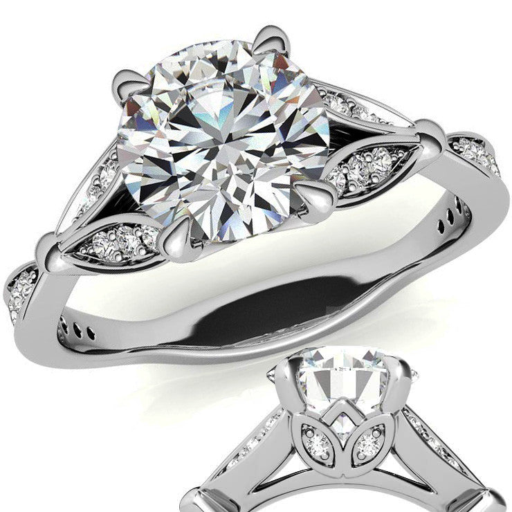 Round Floral Inspired Moissanite Engagement Ring