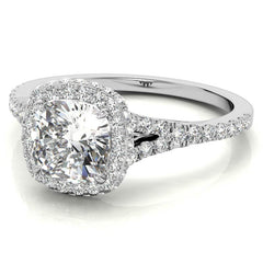 Cushion Encircled Halo Moissanite Split Shank Engagement Ring