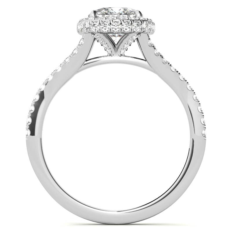 Cushion Encircled Halo Moissanite Split Shank Engagement Ring