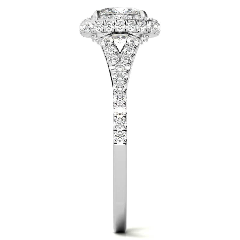 Cushion Encircled Halo Moissanite Split Shank Engagement Ring