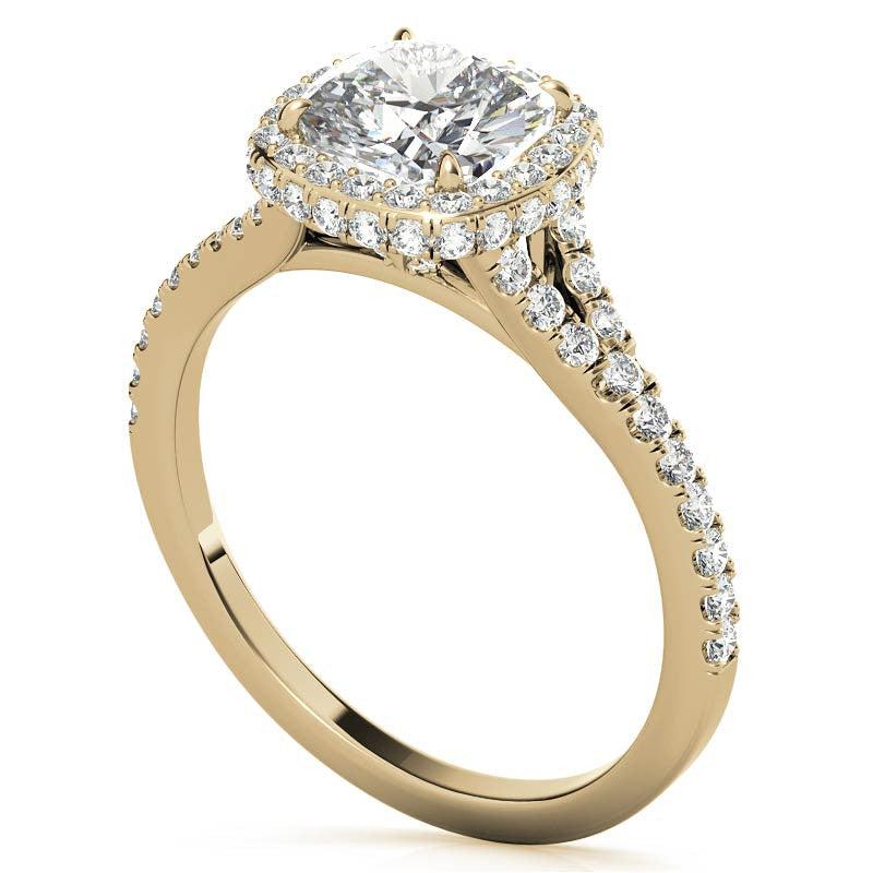 Cushion Encircled Halo Moissanite Split Shank Engagement Ring