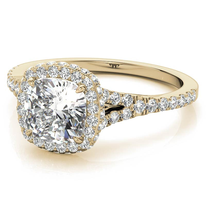 Cushion Encircled Halo Moissanite Split Shank Engagement Ring