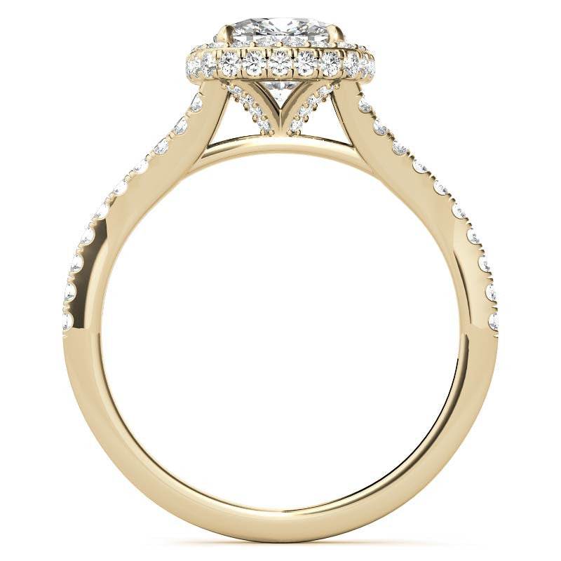 Cushion Encircled Halo Moissanite Split Shank Engagement Ring