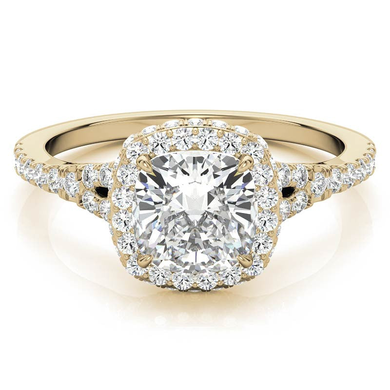 Cushion Encircled Halo Moissanite Split Shank Engagement Ring