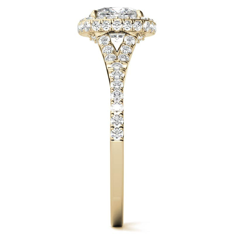 Cushion Encircled Halo Moissanite Split Shank Engagement Ring