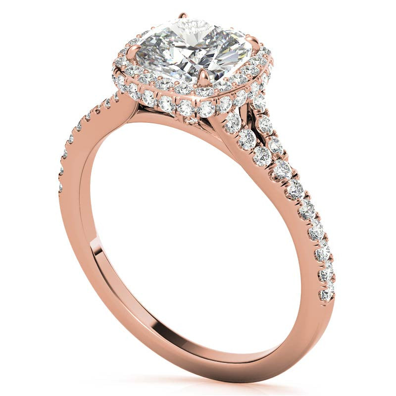 Cushion Encircled Halo Moissanite Split Shank Engagement Ring