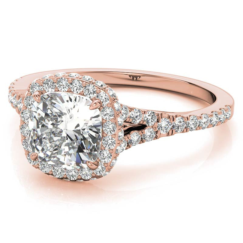 Cushion Encircled Halo Moissanite Split Shank Engagement Ring