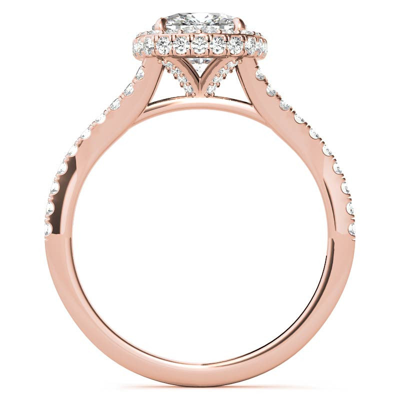Cushion Encircled Halo Moissanite Split Shank Engagement Ring