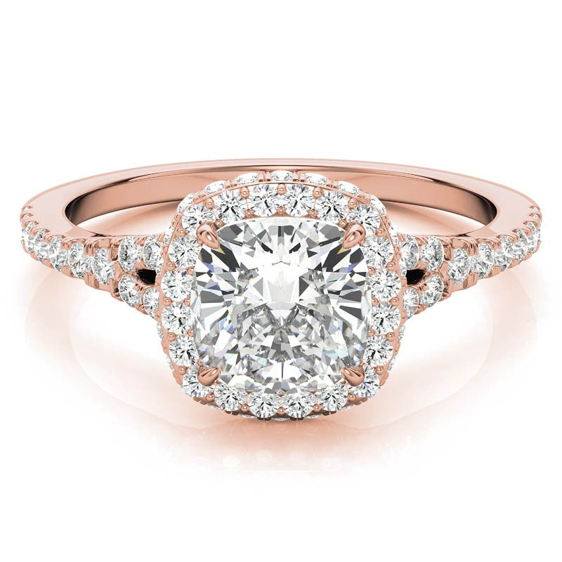 Cushion Encircled Halo Moissanite Split Shank Engagement Ring