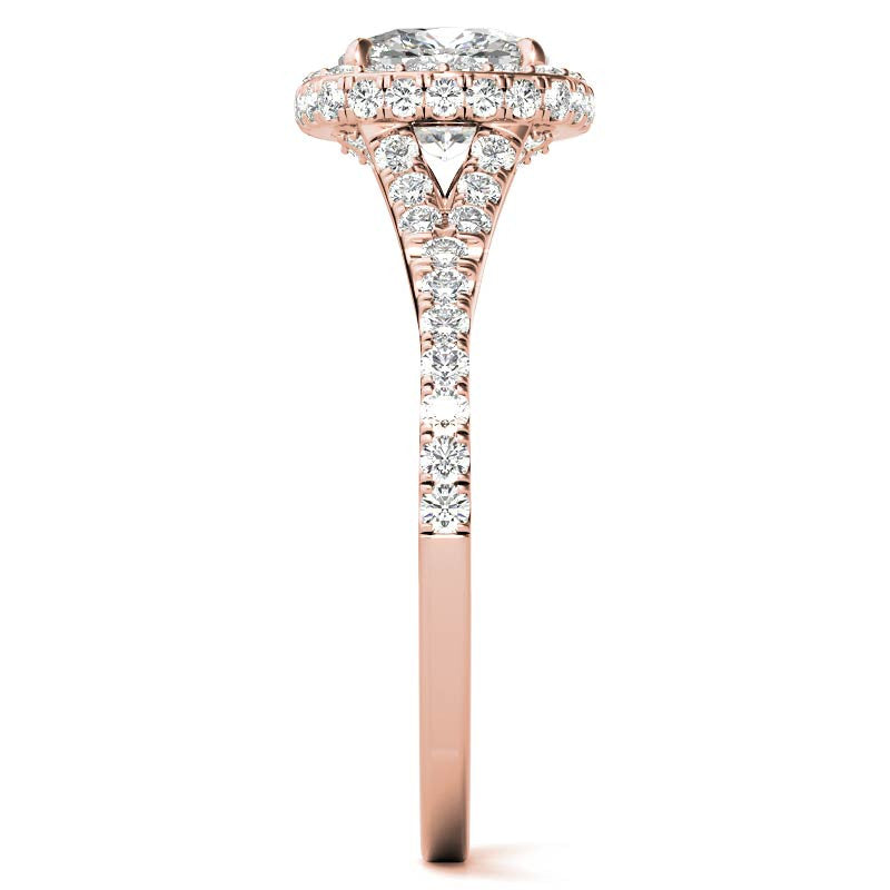 Cushion Encircled Halo Moissanite Split Shank Engagement Ring