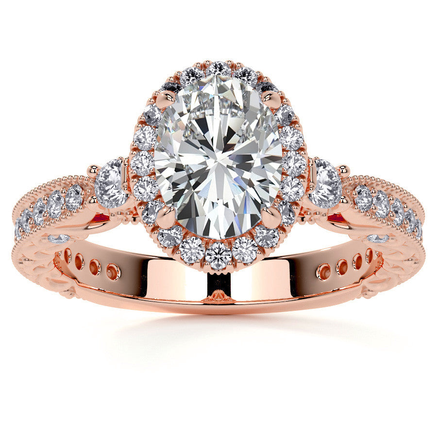 Oval Antique Style Moissanite Engagement Ring with Milgrain