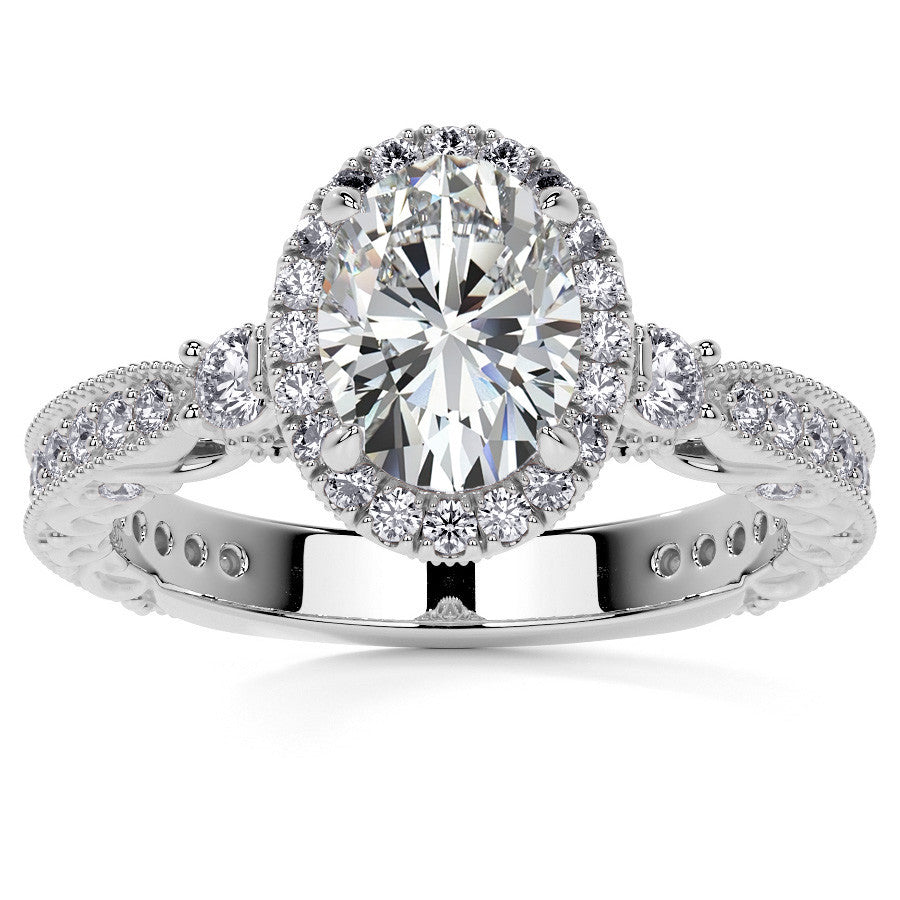 Oval Antique Style Moissanite Engagement Ring with Milgrain