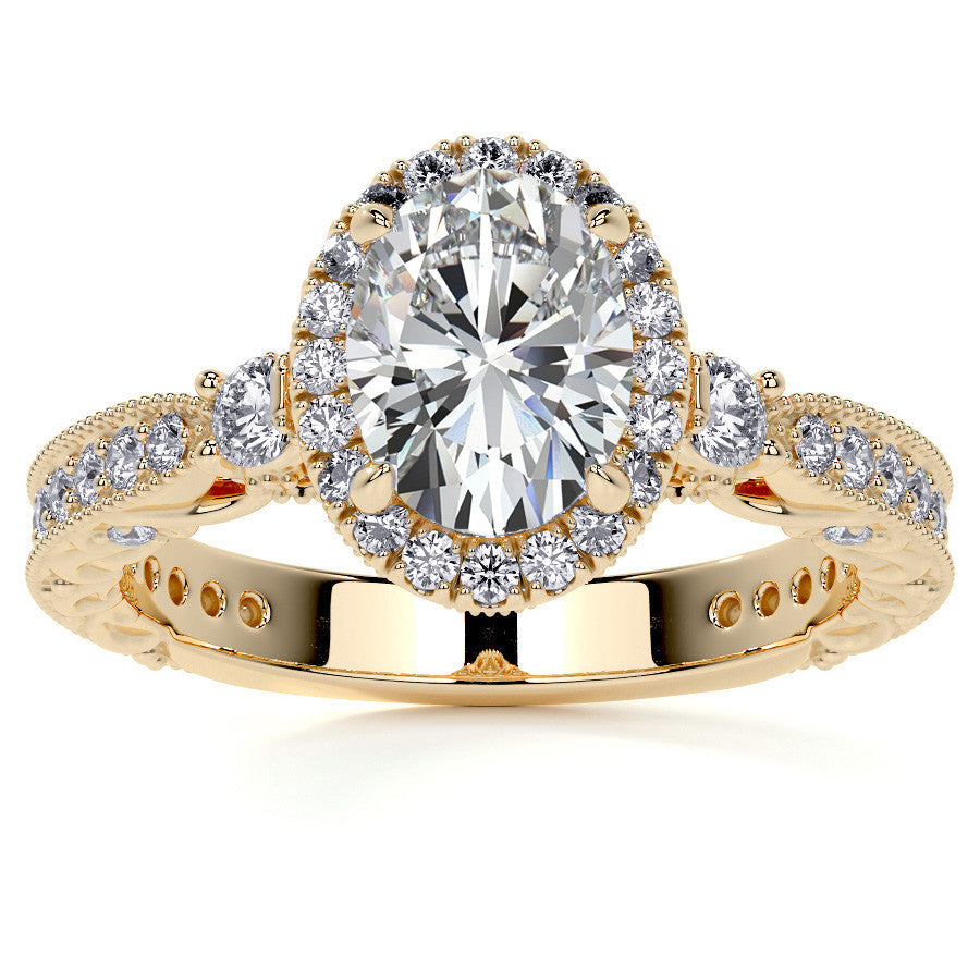 Oval Antique Style Moissanite Engagement Ring with Milgrain