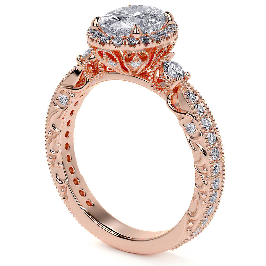 Oval Antique Style Moissanite Engagement Ring with Milgrain