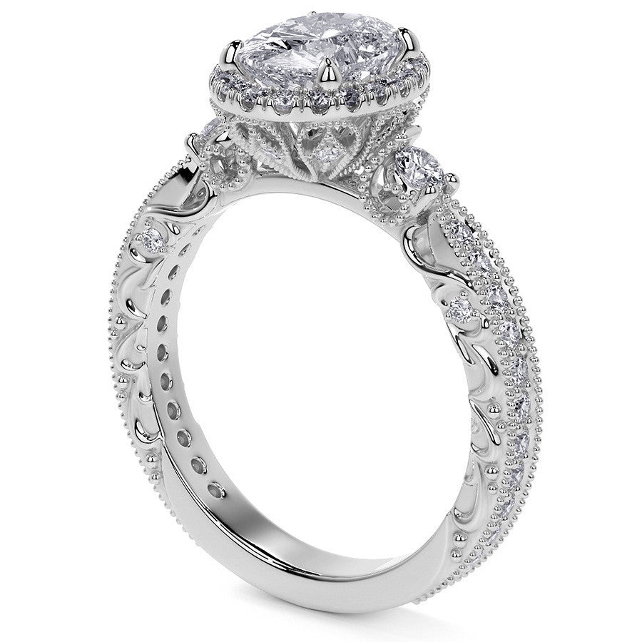 Oval Antique Style Moissanite Engagement Ring with Milgrain