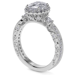 Oval Antique Style Moissanite Engagement Ring with Milgrain
