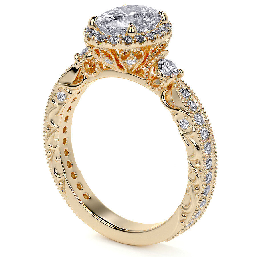 Oval Antique Style Moissanite Engagement Ring with Milgrain