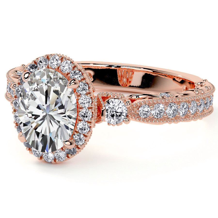 Oval Antique Style Moissanite Engagement Ring with Milgrain