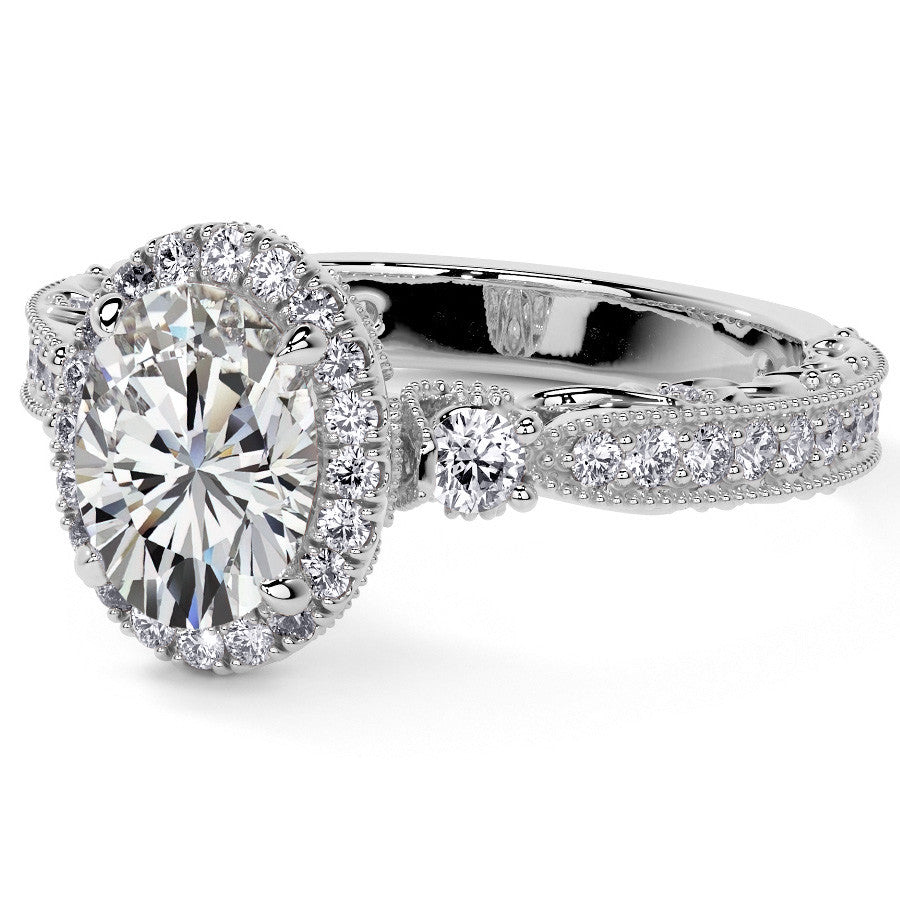 Oval Antique Style Moissanite Engagement Ring with Milgrain