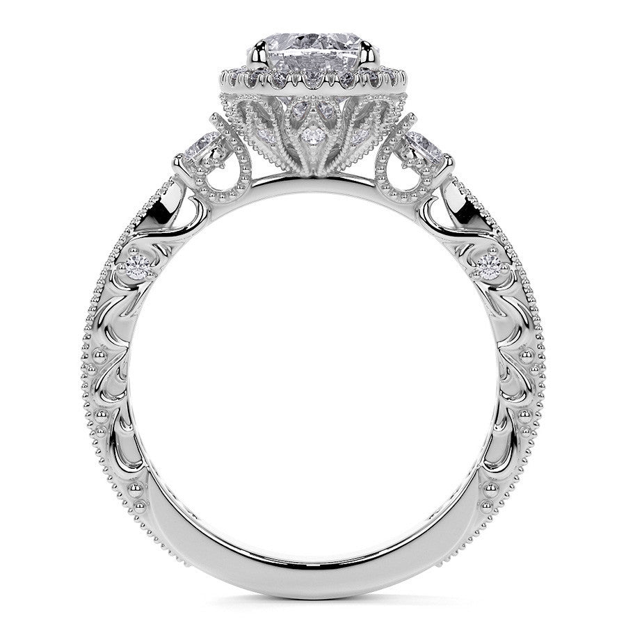 Oval Antique Style Moissanite Engagement Ring with Milgrain