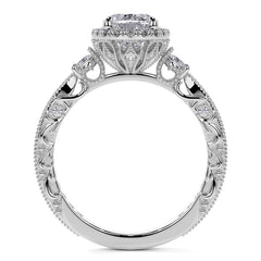 Oval Antique Style Moissanite Engagement Ring with Milgrain