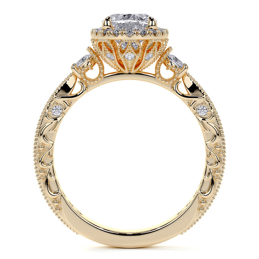 Oval Antique Style Moissanite Engagement Ring with Milgrain