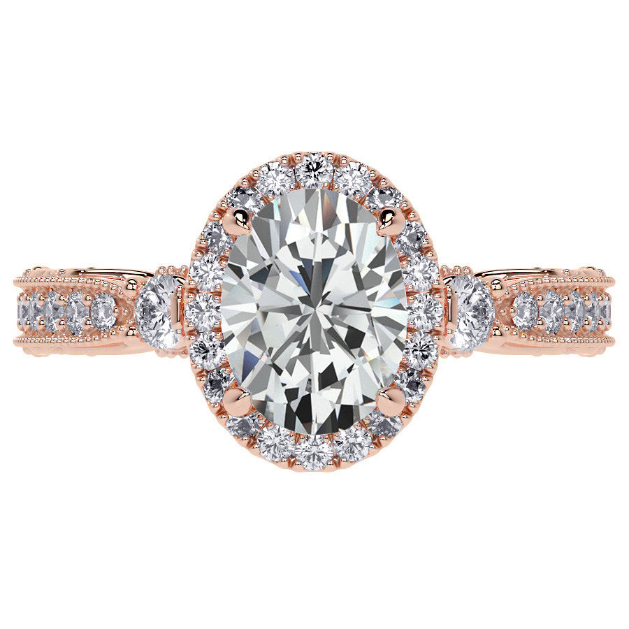 Oval Antique Style Moissanite Engagement Ring with Milgrain