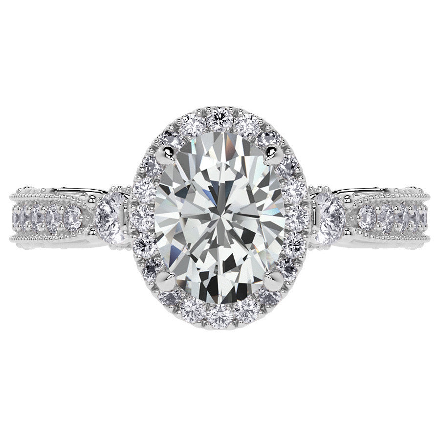 Oval Antique Style Moissanite Engagement Ring with Milgrain